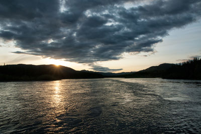 Scenic view of lake against sky during sunset