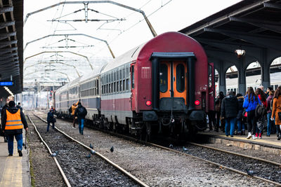 Train on railroad station