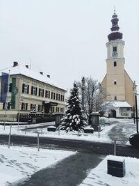 View of city against clear sky during winter