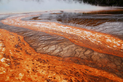 Yellowstone national park, scenic view of landscape against orange sky