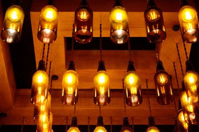 Low angle view of illuminated pendant light