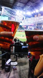 Rear view of man in city