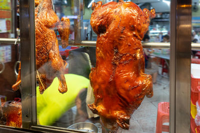 High angle view of meat for sale at market