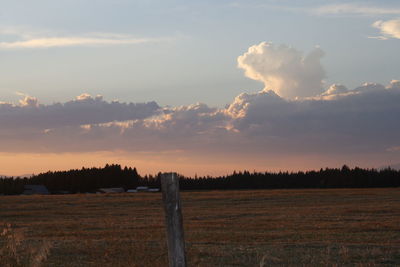 Scenic view of field against sky during sunset