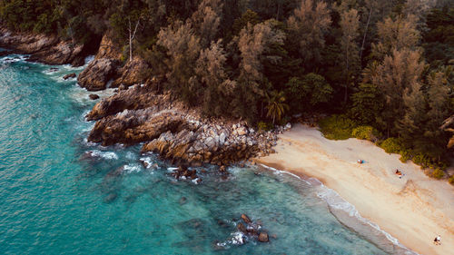 High angle view of beach and rocks