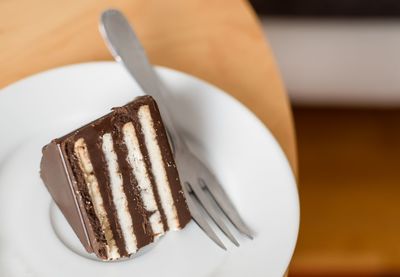 Close-up of cake in plate on table