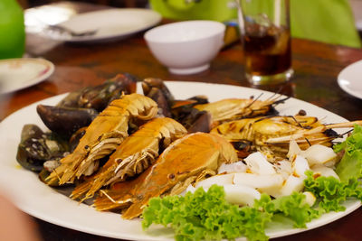 Close-up of meal served on table