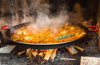 Close-up of food on barbecue grill