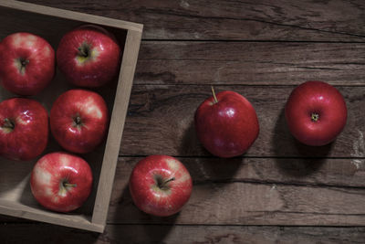 High angle view of apples in box