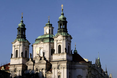 Low angle view of cathedral against clear blue sky