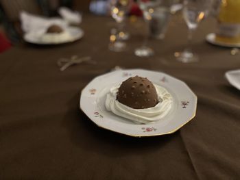 Close-up of cake in plate on table