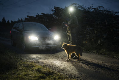 Man with dog at dusk