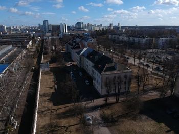 High angle view of buildings in city