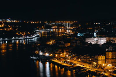 Illuminated buildings in city at night