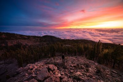 Scenic view of mountains against sky during sunset