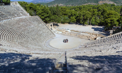 High angle view of people on mountain