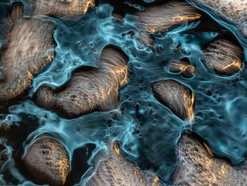 High angle view of water flowing through rocks