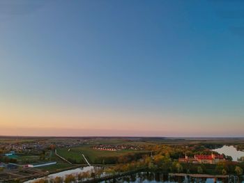 High angle view of townscape against clear sky