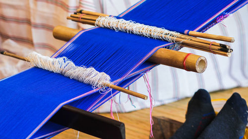 View of loom in textile factory
