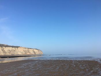 Scenic view of sea against clear blue sky