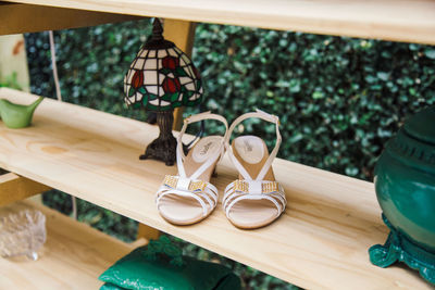 High angle view of shoes on table