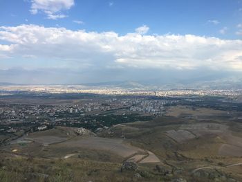 High angle view of cityscape against sky