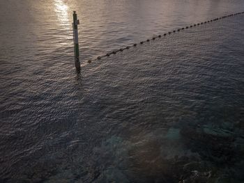 High angle view of marine signal in sea