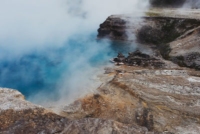 Scenic view of hot springs at yellowstone national park