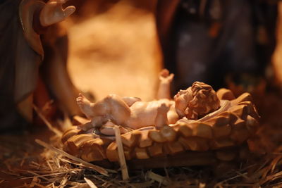 Close-up of jesus in basket christmas decoration