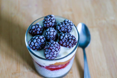 High angle view of fruits in bowl on table