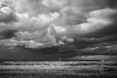Scenic view of sea against cloudy sky