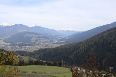 Scenic view of landscape and mountains against sky