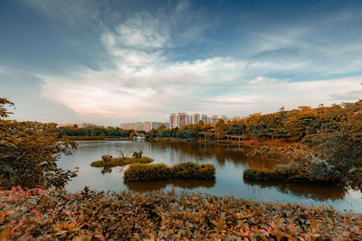 Scenic view of lake against sky