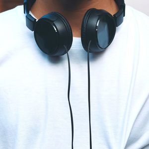 High angle view of camera on table