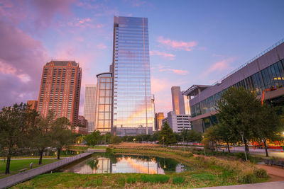 Low angle view of skyscrapers against sky