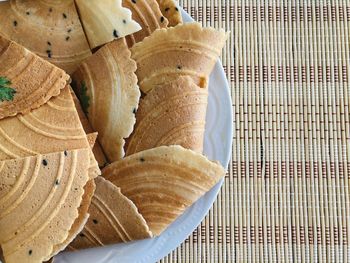 High angle view of bread in glass on table