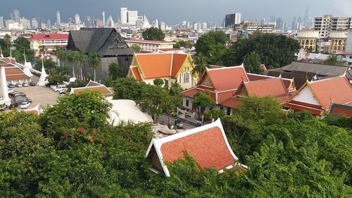 High angle view of buildings in city