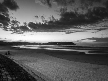 Scenic view of beach against sky during sunset