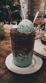 Close-up of ice cream on table