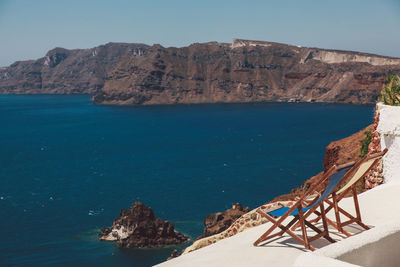 Scenic view of sea with mountains in background