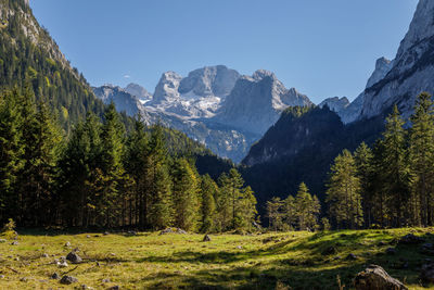 Scenic view of mountains against clear sky