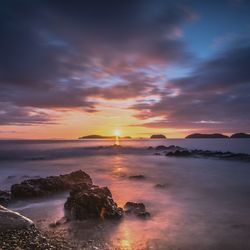 Scenic view of sea at sunset
