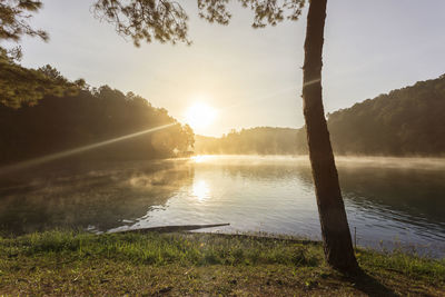 Scenic view of lake against sky during sunset