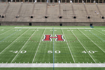 High angle view of soccer field