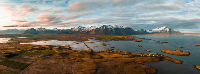 Colorful sunset over the mountains in iceland.