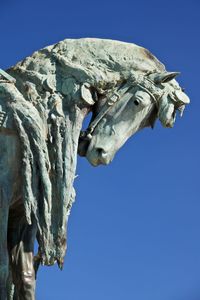 Low angle view of horse statue against clear sky