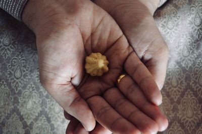 High angle view of person holding hands