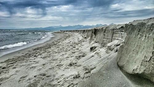 Scenic view of sea against cloudy sky