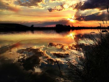 Scenic view of sunset over lake