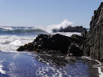 Scenic view of sea against clear sky